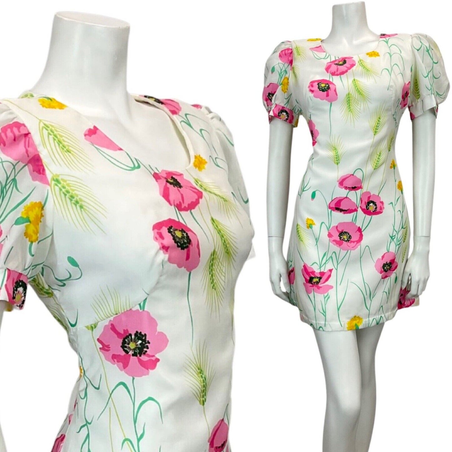 VINTAGE BETTY BARCLAY 60s 70s WHITE PINK GREEN ORANGE FLORAL PRINT MINI DRESS 10