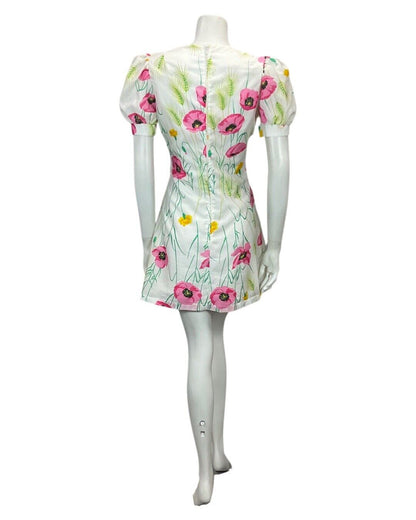 VINTAGE BETTY BARCLAY 60s 70s WHITE PINK GREEN ORANGE FLORAL PRINT MINI DRESS 10