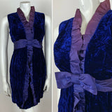 VINTAGE 60S BLUE PURPLE CRUSHED VELVET TAFETTA BOW PARTY DRESS 6