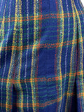 VINTAGE 60s 70s BLUE YELLOW RED PLAID CHECKED MOD KNEE-LENGTH PLEATED SKIRT 8 10