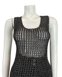 VINTAGE 60s 70s BLACK SILVER CROCHETED KNITTED DISCO PARTY VEST TOP 10 12