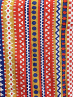 VINTAGE 60s 70s RED BLUE GOLD STRIPED GEOMETRIC DOTTY APRON SUMMER DRESS 6