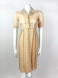 VTG 60s 70s PEACH GOLD FLORAL CIRCLE BRODERIE ANGLAISE DAGGER SHIRT DRESS 6