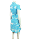 VINTAGE 60s 70s BRIGHT BLUE WHITE GEOMETRIC CHECKERBOARD MOD SHIRT DRESS 4 6