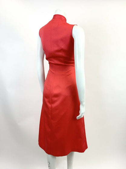 VINTAGE 60s 70s BRIGHT RED ELEGANT MANDARIN COLLAR STUDIO 54 MIDI DRESS 8 10