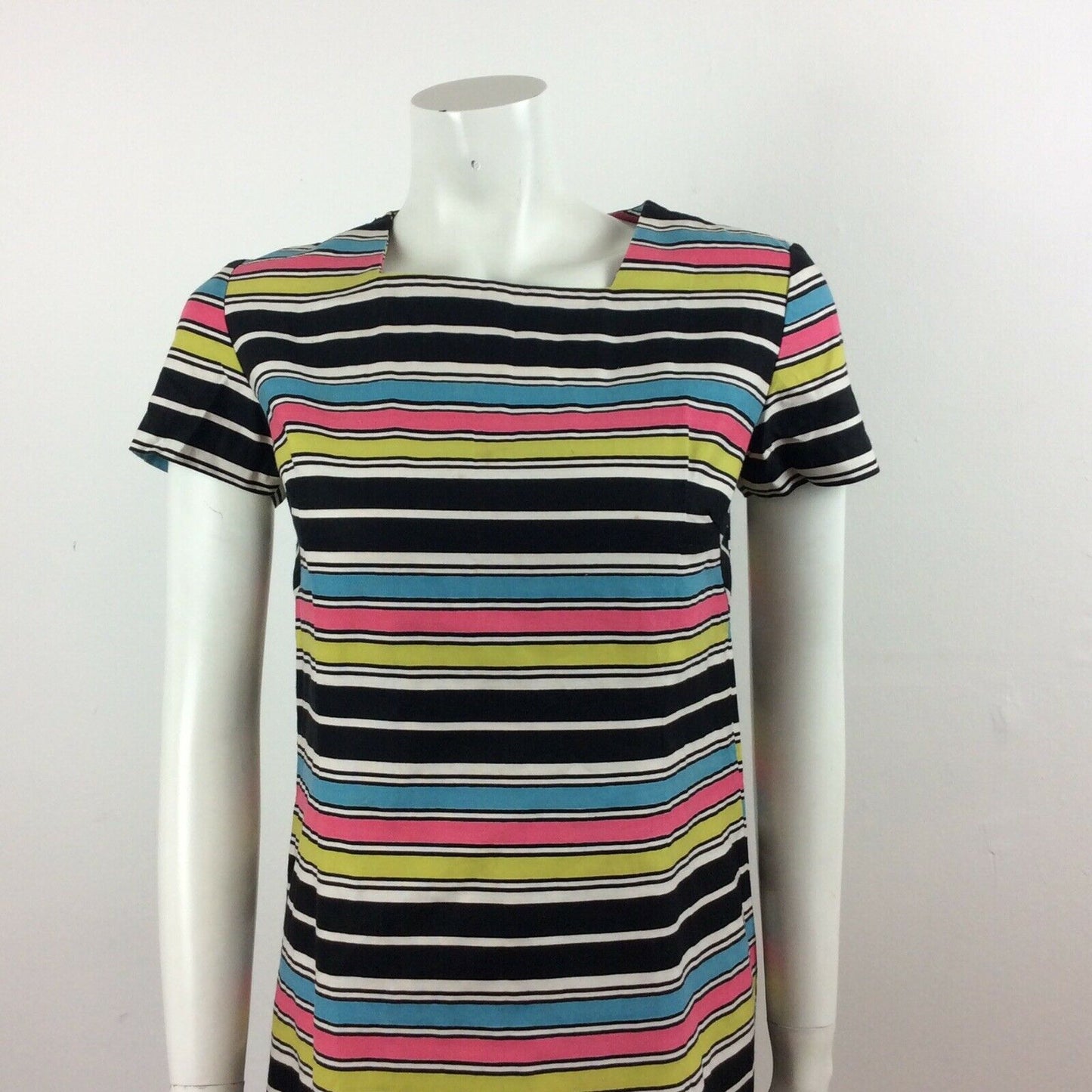 60S VINTAGE STRIPED BLACK WHITE GREEN PINK BLUE DRESS 12