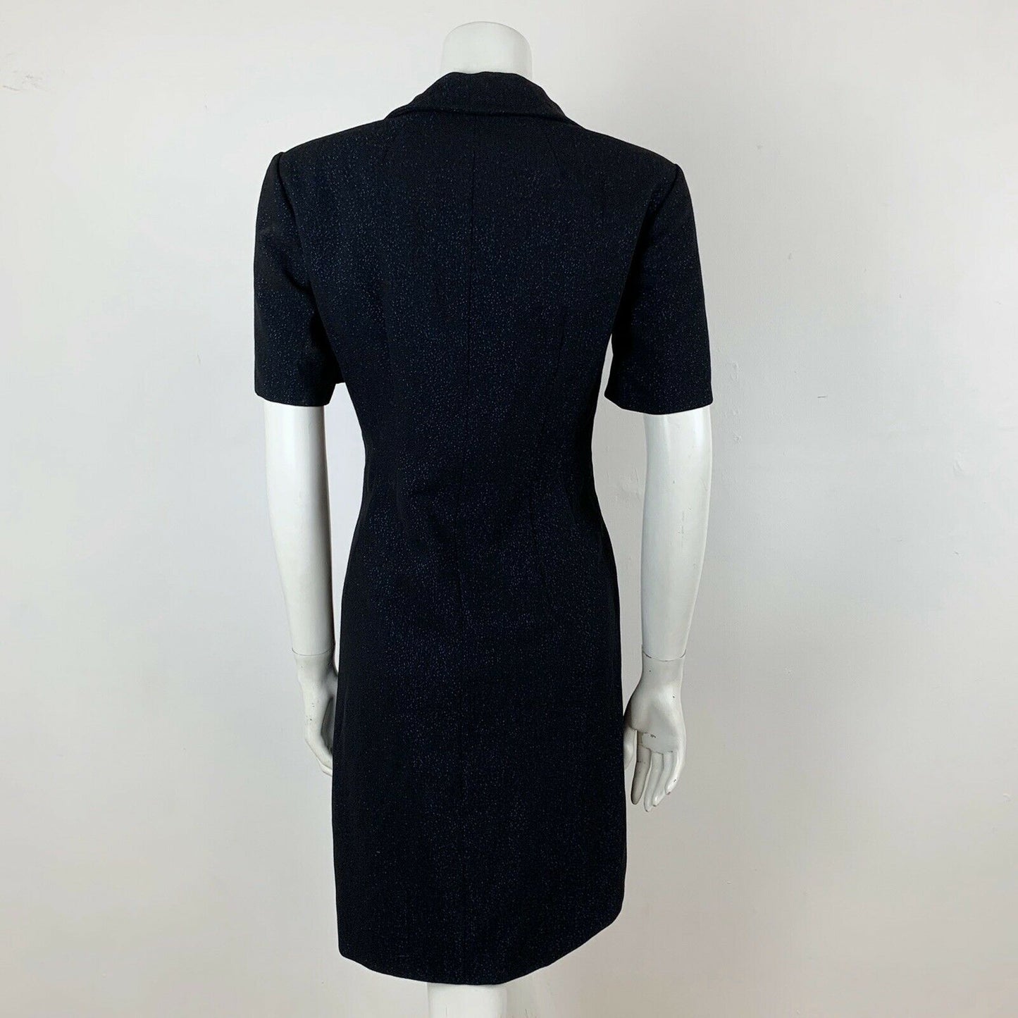 VINTAGE 60S BLACK BLUE GLITTER PETER PAN COLLAR DRESS 12