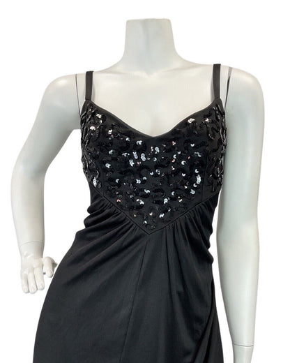 VINTAGE 60s 70s BLACK SEQUIN STRAPPY STUDIO 54 DISCO PARTY MAXI DRESS 8