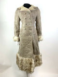 VINTAGE 60s 70s BEIGE CREAM DOUBLE-BREASTED SHEARLING PENNY LANE BOHO COAT 8 10