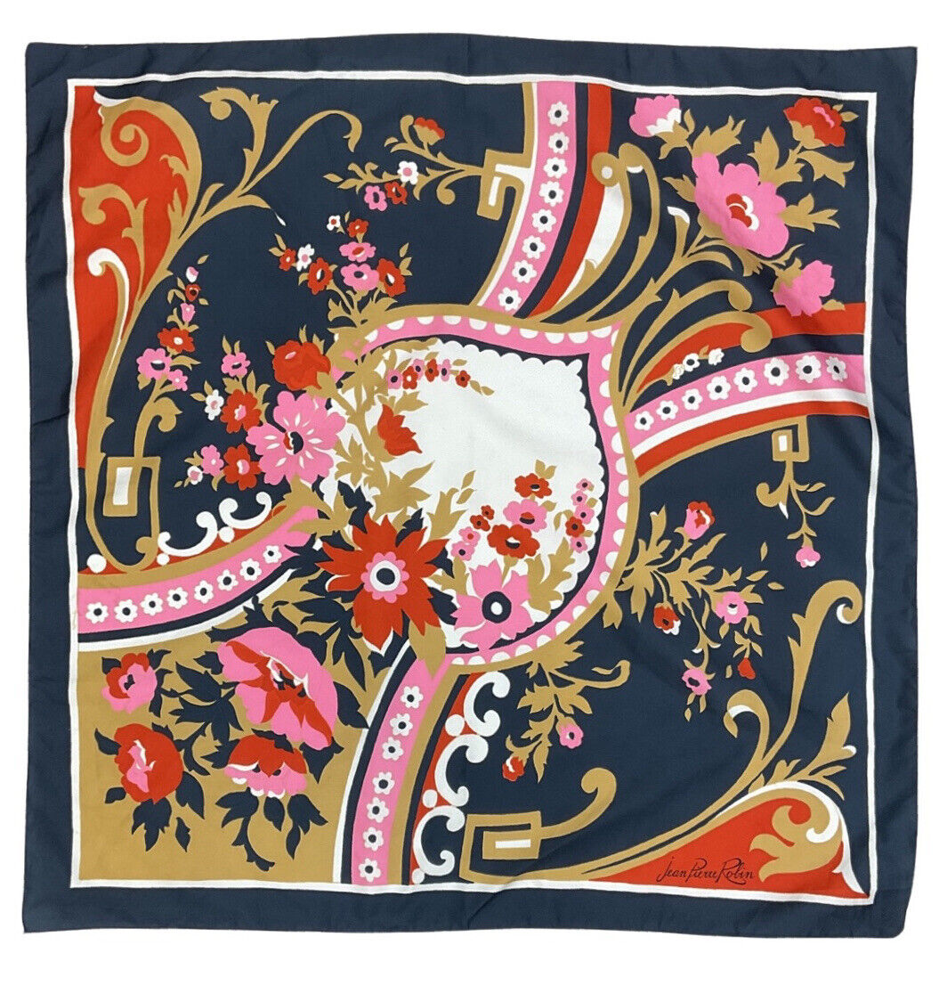 VINTAGE 70s BLUE PINK GOLD PSYCHEDELIC SWIRL FLORAL LARGE SQUARE SCARF