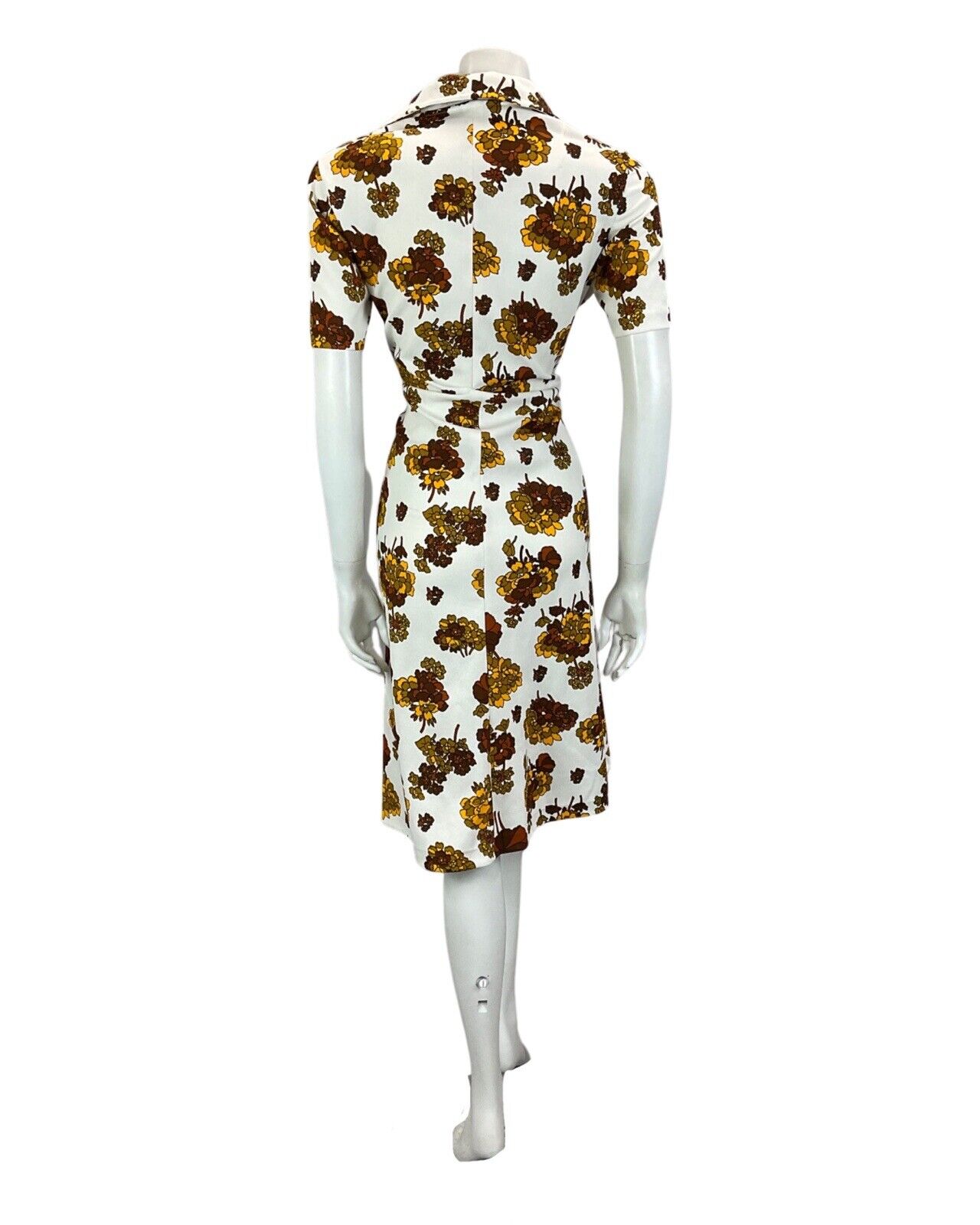 VINTAGE 60S 70S WHITE BROWN MUSTARD FLORAL AUTUMNAL MINI DRESS 14 16