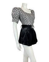 VINTAGE 60s 70s SILVER BLACK GEOMETRIC DISCO STUDIO 54 LUREX BLOUSE 14 16