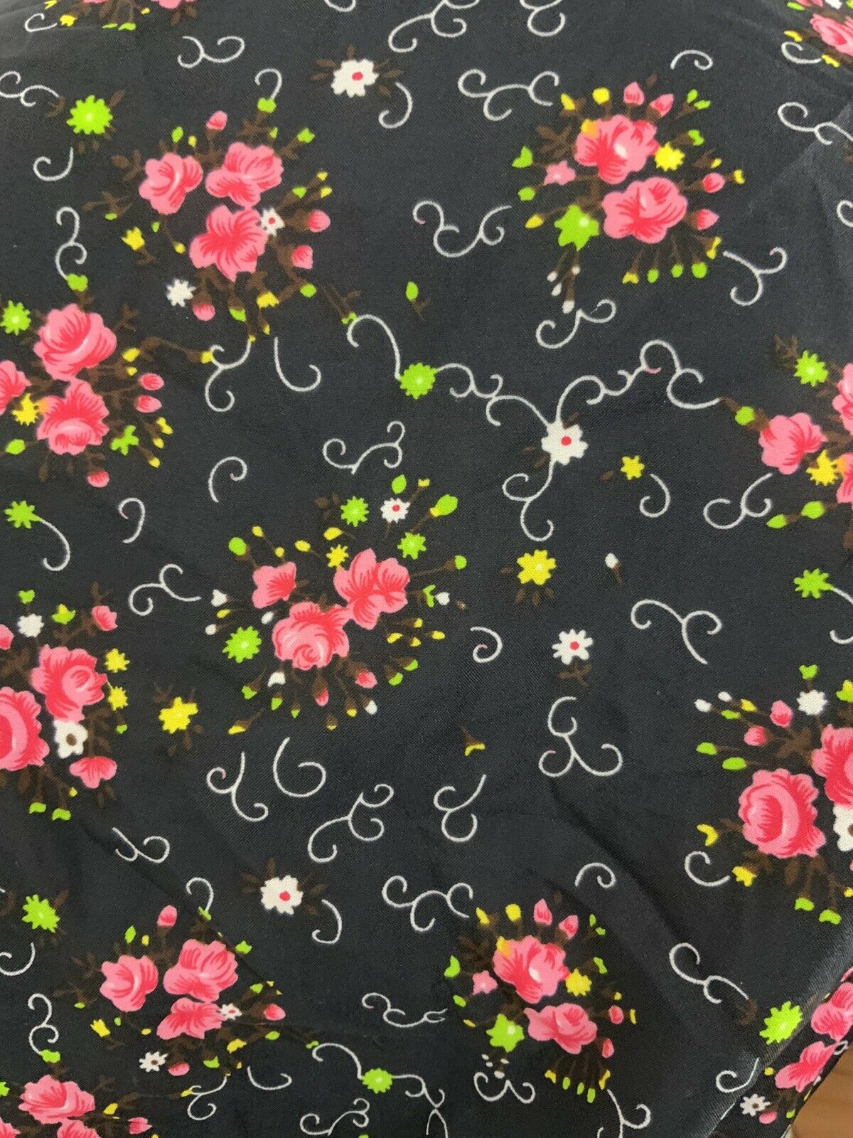 VINTAGE 60s 70s BLACK PINK GREEN FLORAL DITSY WING COLLAR RUCHED BLOUSE TOP 8 10