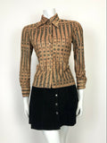 VTG 60s 70s BROWN BLACK GLITTER LUREX STRIPED DOTTY MOD DISCO DAGGER SHIRT 12