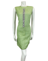 VINTAGE 60s 70s GREEN METALLIC SILVER MOD MINI PARTY CHRISTMAS EVENING DRESS 14