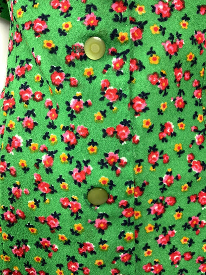 VINTAGE 60s 70s GREEN PINK RED YELLOW FLORAL DITSY DAGGER SHIRT DRESS 10 12