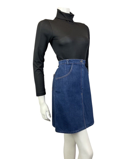 VINTAGE 60s 70s DENIM BLUE WESTERN BOHO SHORT SKIRT 8 10