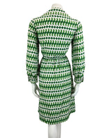 VINTAGE 60s 70s WHITE GREEN ABSTRACT PRINT MOD DISCO PARTY DRESS 10 12