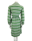 VINTAGE 60s 70s WHITE GREEN ABSTRACT PRINT MOD DISCO PARTY DRESS 10 12