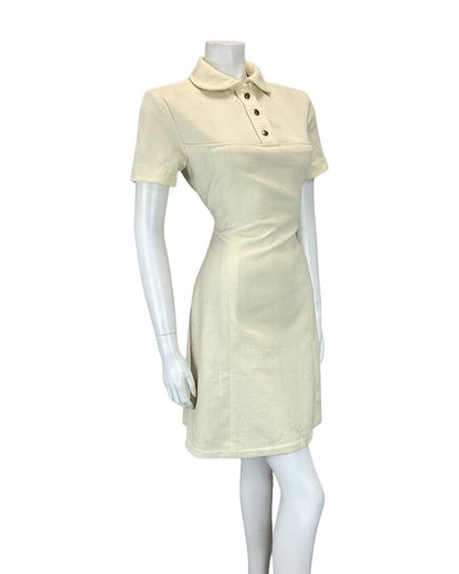 VINTAGE 60s CREAM YELLOW FLORAL PETER PAN COLLAR MOD SHORT DRESS 12