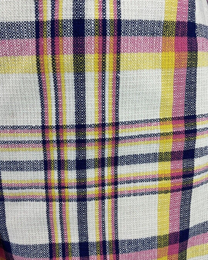 VINTAGE 60s 70s WHITE PINK BLUE PLAID TARTAN CHECKED MOD MIDI SKIRT 6