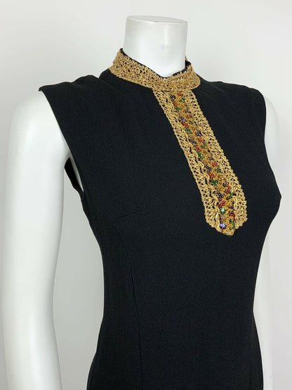 VINTAGE 60s 70s BLACK GOLD RED BLUE SEQUINNED PARTY DISCO TUNIC DRESS 8 10