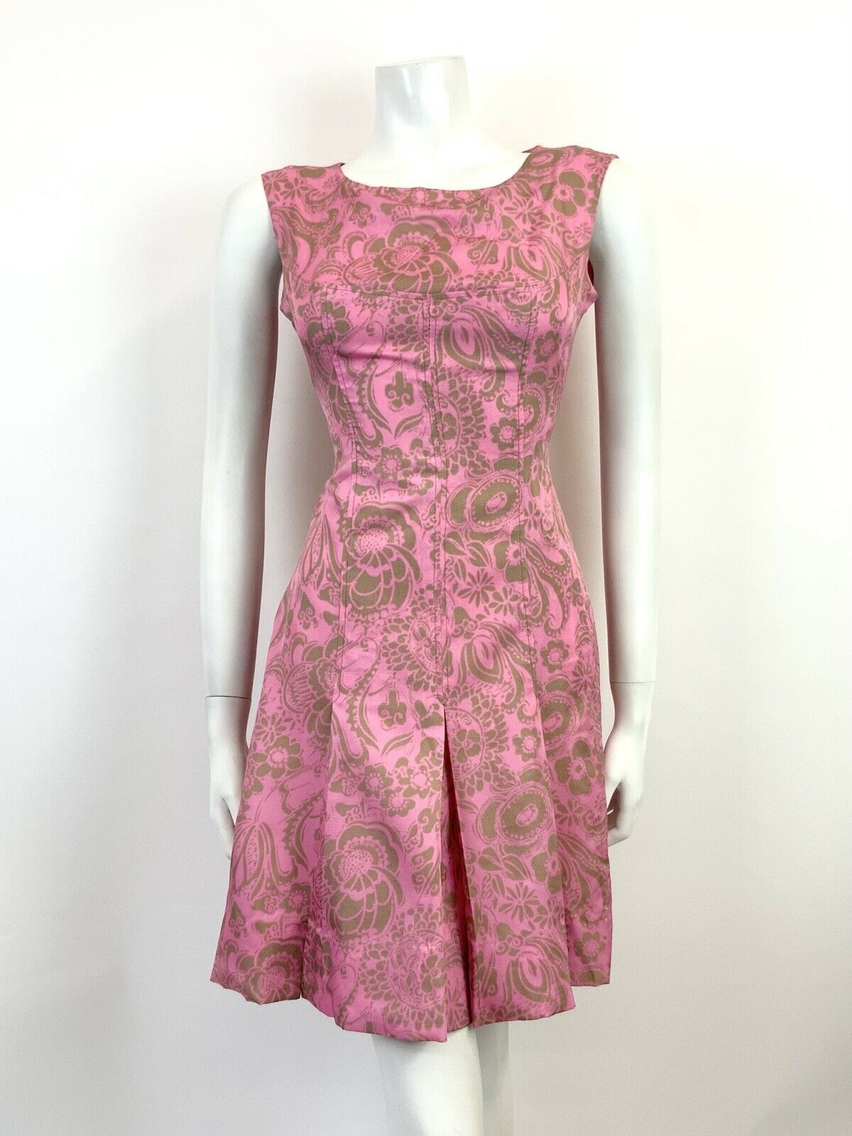 VINTAGE 60s 70s NEON PINK GREY FLORAL BAROQUE PSYCHEDELIC MOD MINI DRESS 8