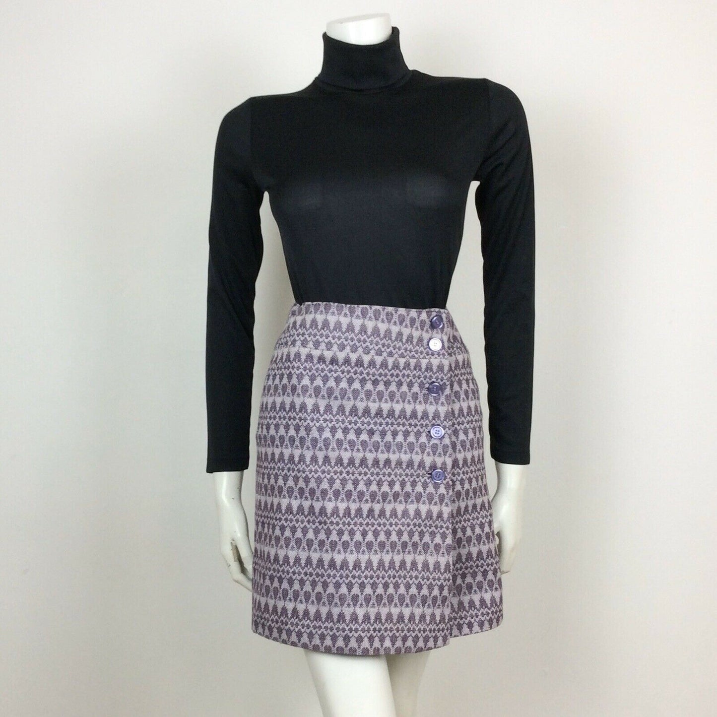 ORIGINAL VTG 60s PURPLE BUTTON UP MINI SKIRT SZ 8