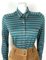 VINTAGE 70s STYLE 90s GREEN GREY RED WHITE STRIPED MOD SHIRT 10