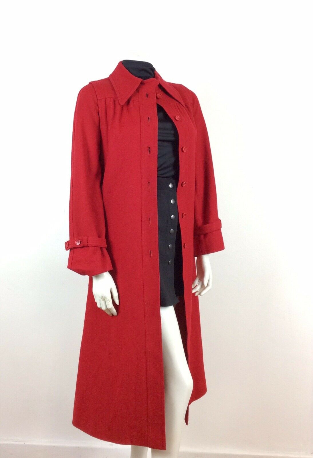 60s 70s VINTAGE PILLARBOX CHERRY RED WOOL WINTER DRESS MAXI DUSTER COAT 12 14