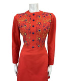 VINTAGE 60s 70s RED BLUE YELLOW FLORAL EMBROIDERY BOHO FOLK MINI DRESS 10 12