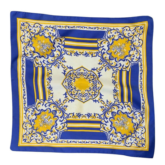 VINTAGE 60s 70s BLUE, YELLOW AND WHITE, MOD, PSYCHEDELIC SCARF