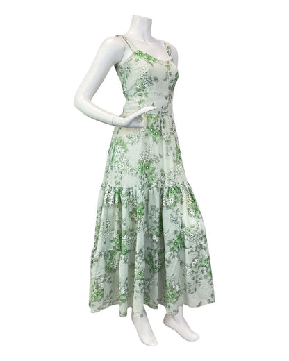 VINTAGE 60s 70s MINT GREEN FLORAL BOHO STRAPPY SUMMER MAXI DRESS 4