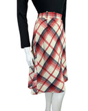 VINTAGE 60s 70s WHITE BLUE RED PLAID CHECKED WOOL KNEE-LENGTH SKIRT 8