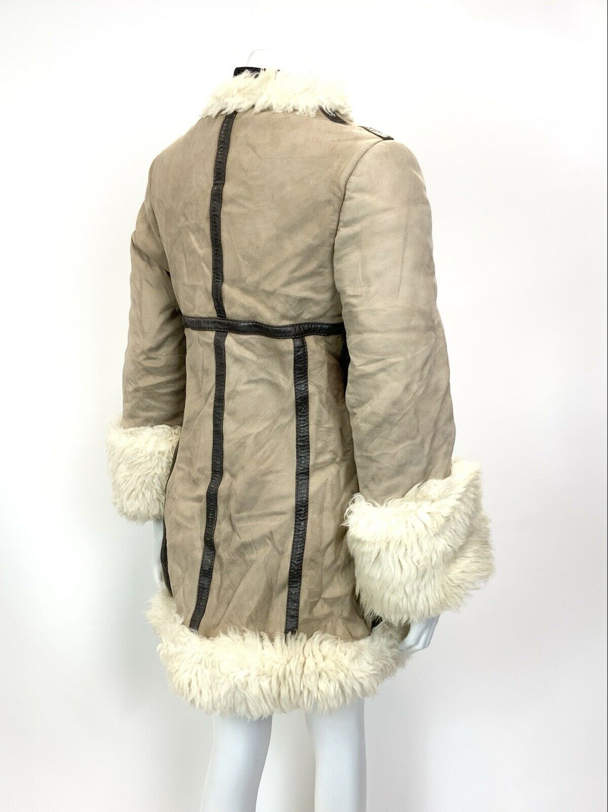 VINTAGE 60s 70s BEIGE SAND BROWN SUEDE LEATHER SHEARLING MOD COAT JACKET 8 10