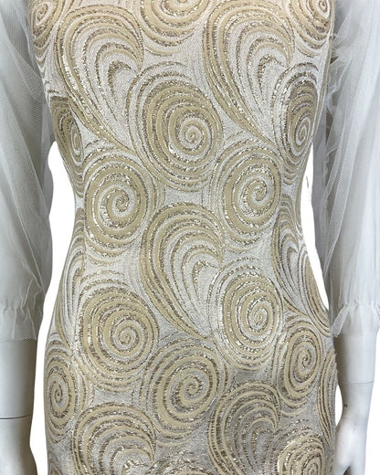 VINTAGE 60s 70s GOLD WHITE MESH MOD MINI PARTY CHRISTMAS EVENING DRESS 10