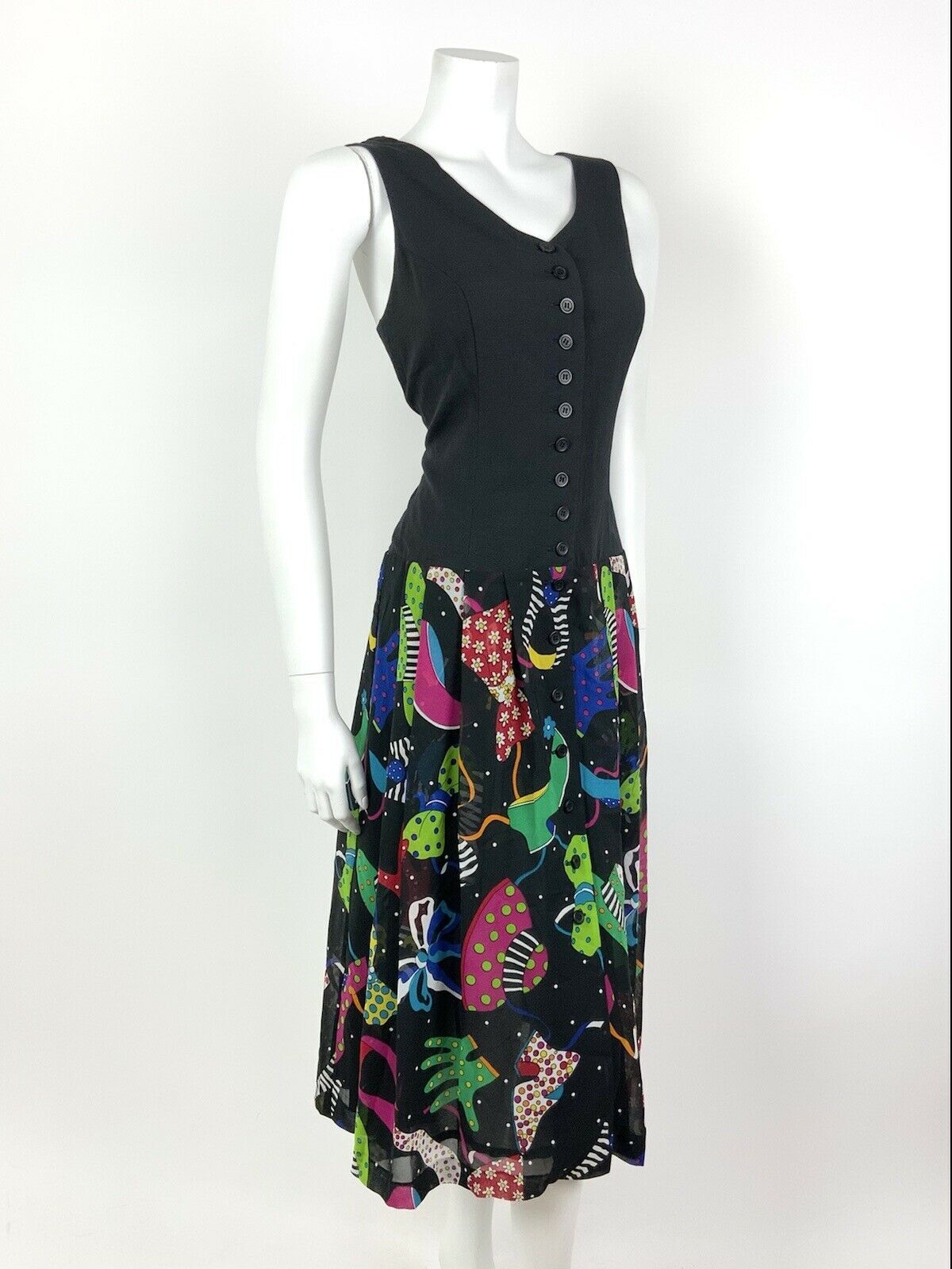 VINTAGE 80s BLACK RED GREEN PINK HAT SHOES GLOVES SLEEVELESS DRESS 12