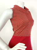 VTG 60s 70s MOD BRIGHT RED GOLD STRIPED ROLL NECK FESTIVE DISCO MAXI DRESS 8