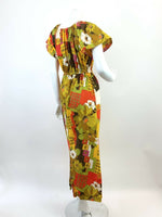 VTG 60s 70s YELLOW GREEN RED PINK PSYCHEDELIC FLORAL DAISY MOD MAXI DRESS 8 10