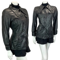 VINTAGE 60s 70s BETTY BARCLAY BLACK LEATHER DAGGAR COLLAR LEATHER MOD JACKET 8