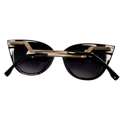 BLACK ROUND OVAL CAT EYE VINTAGE STYLE 60s SUNGLASSES