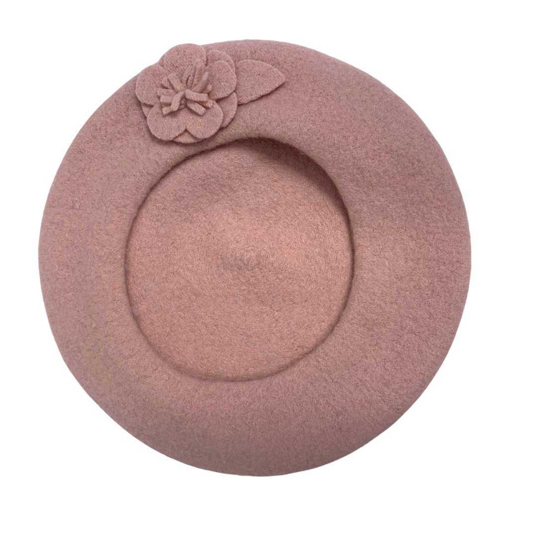 BABY PINK FLOWER APPLIQUÉ VINTAGE 60s 70s BERET