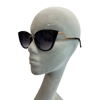 BLACK ROUND OVAL CAT EYE VINTAGE STYLE 60s SUNGLASSES