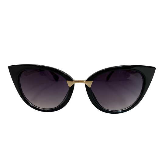 BLACK ROUND OVAL CAT EYE VINTAGE STYLE 60s SUNGLASSES