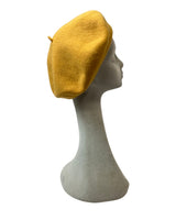 VINTAGE 60s 70s SUNSHINE YELLOW MOD WOOL BERET