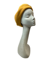 VINTAGE 60s 70s SUNSHINE YELLOW MOD WOOL BERET